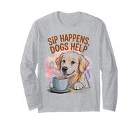 Sip Happens Dogs Help Divertente Umorismo Cane Amante caffè Citazione Maglia a Manica