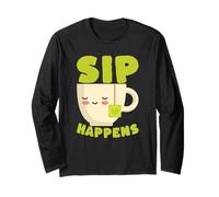 Sip Happens - Gioco di Parole per Amanti del tè Kawaii Maglia a Manica