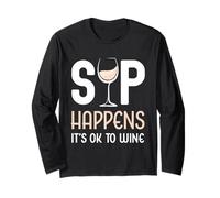 Sip Happens It's Ok To Wine - Bevitore di Bicchieri da Vino Bianco Maglia a Manica