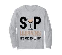 Sip Happens It's Ok To Wine - Bevitore di Bicchieri da Vino Bianco Maglia a Manica