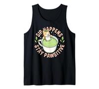 Sip Happens Resta Pawsitive Cute Cat Matcha Pun Canotta