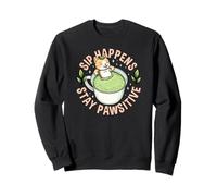 Sip Happens Resta Pawsitive Cute Cat Matcha Pun Felpa