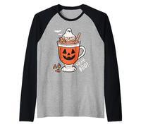 Sip Sip Boo Ghost Hot Cocoa Halloween Zucca Tazza Divertente Carino Maglia con Maniche Raglan
