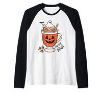 Sip Sip Boo Ghost Hot Cocoa Halloween Zucca Tazza Divertente Carino Maglia con Maniche Raglan