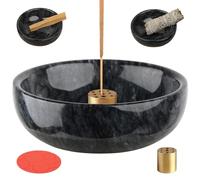 SIPARUI Bruciatore di incenso in marmo con 9 fori, fatto a mano, ideale per meditazione, sbavature, decorazione, facile da afferrare (nero)