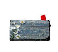 Sipeigyd Coperture per cassette postali in legno blu con margherite rustiche, copertura magnetica per cassetta delle lettere, dimensioni standard, 53 x 45 cm, decorazione per la casa e il giardino