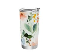 siphylline Acquerello Art Foglie verdi Fiore Tazza da caffè isolata in acciaio inossidabile Resistente alle perdite Tazze da caffè Flip con coperchi per caffè semplice 20 once bicchiere isolato 20