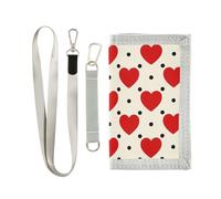 siphylline amore rosso Polka Dot Beige trifold portafoglio da viaggio per gli uomini per portafogli in nylon maschio con cordino, Love rosso a pois beige, 1 size