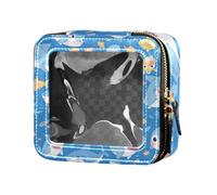 siphylline Angry Great White Fish Sea Sky Blue Clear Mini Makeup Bag Leather Toiletry Bag Mini contenitori per il trucco da viaggio, arrabbiato Grande Pesce bianco mare cielo blu, 1 size