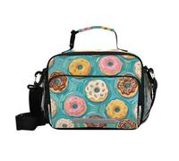 siphylline Art Painting Verde Ciambella Pane Grande Borsa Pranzo Portatile Snack Bag con Tracolla Adolescente All'aperto