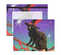 siphylline astucci per matite con finestra trasparente a 3 fori per lettere A4, confezione da 2 pezzi, forniture artistiche per studenti, Halloween, magia, gatti neri