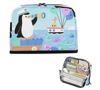 siphylline astucci per matite Grande Capacità Make Up Bag Standing Desk Organizer per gli Uomini Grado Forniture scolastiche Cartoon Penguin Balloon Sea Blue