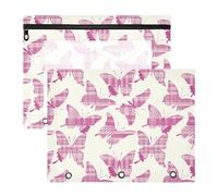 siphylline Astuccio con 3 occhielli rinforzati, 3 fori per raccoglitori a 3 anelli, confezione da 2 articoli per studenti universitari, stile Oliver Jeffers, farfalla, rosa, beige, magenta