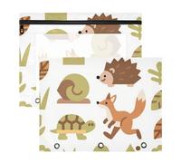 siphylline Astuccio con cerniere lisce, perforatore a 3 fori per raccoglitore a 3 anelli, confezione da 2 per insegnanti, studenti, insegnanti, animali, volpe, riccio, verde, marrone