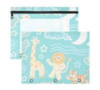 siphylline Astuccio con cerniere lisce, tasca a 3 fori per lettere di carta A4, confezione da 2 pezzi, per studenti, forniture artistiche, carino animale, giraffa, tigri, stella, giallo, blu