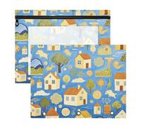 siphylline Astuccio multiuso a 3 fori per lettere di carta A4, confezione da 2 per insegnanti, studenti, insegnanti, forniture artistiche, pittura blu, casa di villaggio