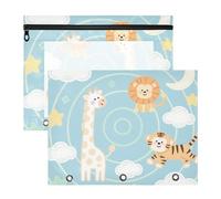 siphylline Astuccio multiuso portapenne per raccoglitori a 3 anelli, confezione da 2 pezzi, per studenti, classe carino, animale, giraffa, leone, lago, blu