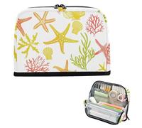 siphylline Astuccio organizer di grande capacità borsa per il trucco espandibile borsa di cancelleria per uomo forniture scolastiche corallo stella marina conchiglie animali morbido verde giallo