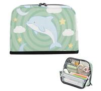 siphylline Astuccio organizer per matite di grande capacità, borsa per il trucco, cancelleria in piedi, per insegnante, elementare, carino, animale, delfino, nuvola, verde salvia