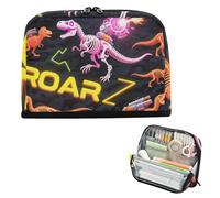 siphylline Astuccio organizer per matite di grande capacità, per cosmetici, grande capacità, organizer da scrivania per studenti universitari, cosmetici, robot Dino ruggente, T-rex arancione nero