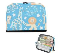 siphylline Astuccio organizer per matite, grande capacità, multiuso, per studenti, materiale scolastico, divertente, giraffa, leone, nuvola, cielo blu
