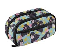 siphylline Astuccio per cancelleria in PVC con stelle e gorilla blu anni '80, con scomparti, per scuola, adolescenti, ragazze, ragazzi, uomini e donne