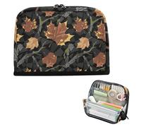 siphylline Astuccio per il trasporto di matite di grande capacità per trucco semplice cancelleria astuccio per ragazzi scuola preppy camouflage ramo foglia d'acero marrone nero