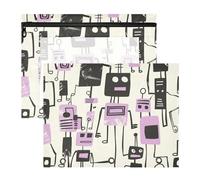 siphylline Astuccio per matite con cerniera, perforatore a 3 fori, per raccoglitori a 3 anelli, confezione da 2 pezzi, motivo robot Jon Klassen, colore viola