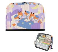 siphylline astuccio per matite di grande capacità borsa per il trucco cancelleria penna borsa per studenti universitari forniture scolastiche viola plaid cartone animato volpe pigiama party