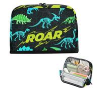 siphylline Astuccio per matite di grande capacità, con scomparti per cancelleria, organizer per ragazzi, scuola preppy, ruggente T-rex Pterosauro Ankylosaurus, nero e verde