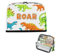 siphylline Astuccio per matite di grande capacità, organizer multiuso, per cancelleria, per ragazze, materiale scolastico, ruggente, T-rex ankylosaurus, bianco e verde
