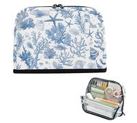 siphylline Astuccio per matite di grande capacità, organizer per cancelleria per adolescenti, da viaggio, coralli azzurri, conchiglie di stelle marine