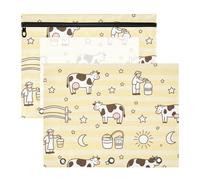 siphylline Astuccio per matite e matite, robusto, per raccoglitori a 3 anelli, confezione da 2 pezzi, per insegnanti, classe, mucca, animale, rustico, fattoria, stella, motivo a righe gialle