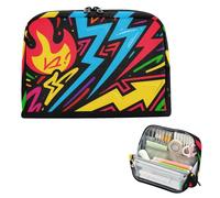 siphylline Astuccio per matite, grande capacità, organizer multiuso per adolescenti, università, graffiti, fuoco, fulmini, colorato