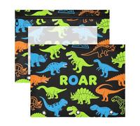 siphylline Astuccio portamatite portatile a 3 fori per lettere di carta A4, confezione da 2 pezzi, per studenti universitari, ruggenti T-rex ankylosaurus nero, blu, verde