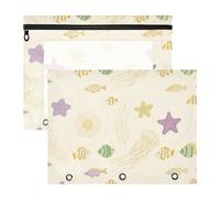 siphylline Astuccio portatile a 3 fori per lettere formato A4, confezione da 2 articoli per la scuola per studenti sotto l'oceano animali meduse pesce leggero colorato