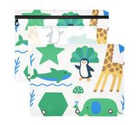 siphylline Astuccio robusto tascabile per lettere A4, confezione da 2 pezzi, per studenti, studenti, insegnanti, animali, pinguino, elefante, giallo, verde