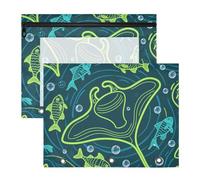 siphylline Astuccio trasparente a 3 fori per lettere A4, confezione da 2 pezzi, per studenti, forniture per aule, animali oceanici, stella marina, chartreuse, verde