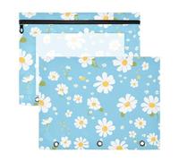 siphylline Astuccio trasparente con finestra a 3 anelli per lettere formato A4, confezione da 2 pezzi, per studenti e oggetti artistici, semplice margherita blu