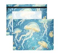 siphylline Astuccio trasparente con finestra a 3 anelli per lettere formato A4, confezione da 2 pezzi, per studenti artone animato, meduse A River