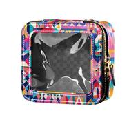 siphylline Beauty case da viaggio in stile bohémien con forma geometrica dai colori ricchi e carina, borsa trasparente per cosmetici da viaggio, Boemia Forma geometrica colore ricco, 1 size