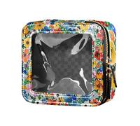 siphylline Beauty case trasparente con tanti bei fiori, piccola trousse da toilette, organizer da viaggio, Un sacco di fiori incantevoli, 1 size
