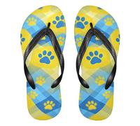 siphylline blu giallo dama cane stampe di gomma infradito mens cuscino donna flip per la casa, Blu Giallo Checkers Dog Paw Prints, XX-Large