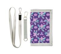 siphylline Boho Style Lilies Viola Trendy Lirio portafoglio da viaggio a tre ante per gli uomini per le donne minimalista portafoglio da uomo con cordino, Stile Boho gigli viola trendy Lirio, 1 size