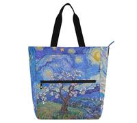 siphylline Borsa a tracolla per libri, per bambini, donne, uomini, cielo stellato, fiori di pera, impermeabile, con tasche con cerniera, per scuola, shopping, spiaggia