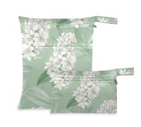 siphylline Borsa asciutta bagnata riutilizzabile 2 confezioni essenziali da viaggio per volare con manici per piscina, viaggio Fiore di giacinto stile delicato e fresco Bianco Verde chiaro