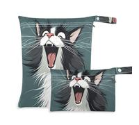 siphylline Borsa impermeabile lavabile 2 Pack essenziale da viaggio per bambino con manici per yoga, spiaggia Cartoon divertente norvegese personalizzato gatto gatti felici