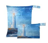 siphylline Borsa impermeabile per bambino Confezione da 2 elementi essenziali da viaggio per bambini con maniglie per viaggi, balneazione cielo blu mare faro