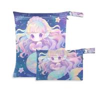 siphylline Borsa lavabile impermeabile 2 Pack essenziale da viaggio per volare con maniglie per fare il bagno, fare il bagno Chibi - Stile carino sirena colore pastello