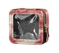 siphylline Borsa per il trucco in pelle trasparente impermeabile rossa personalizzata nebbiosa borsa da toilette per la cura della pelle per viaggiare, Rosso Personalizzato Nebbia, 1 size